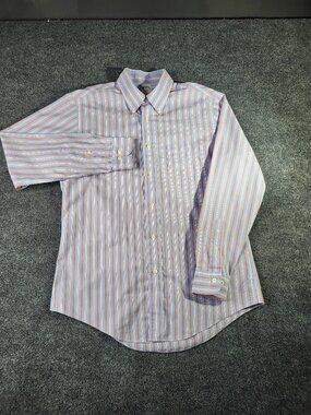 Brooks Brothers Men's Shirt Regent 1818 Blue Orange Striped Cotton Button Down